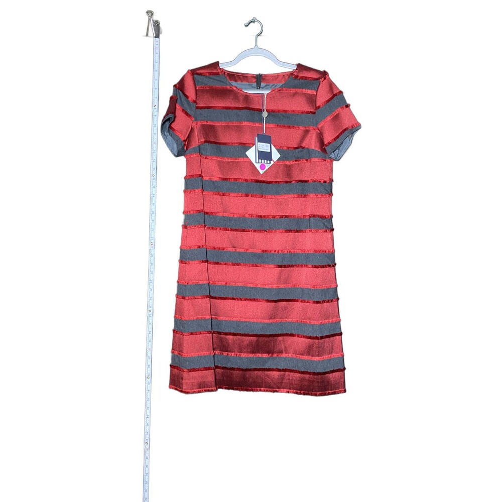 Camicettasnob Women's Red Gray Striped Short Sleeve Midi Dress Size 44 NWT